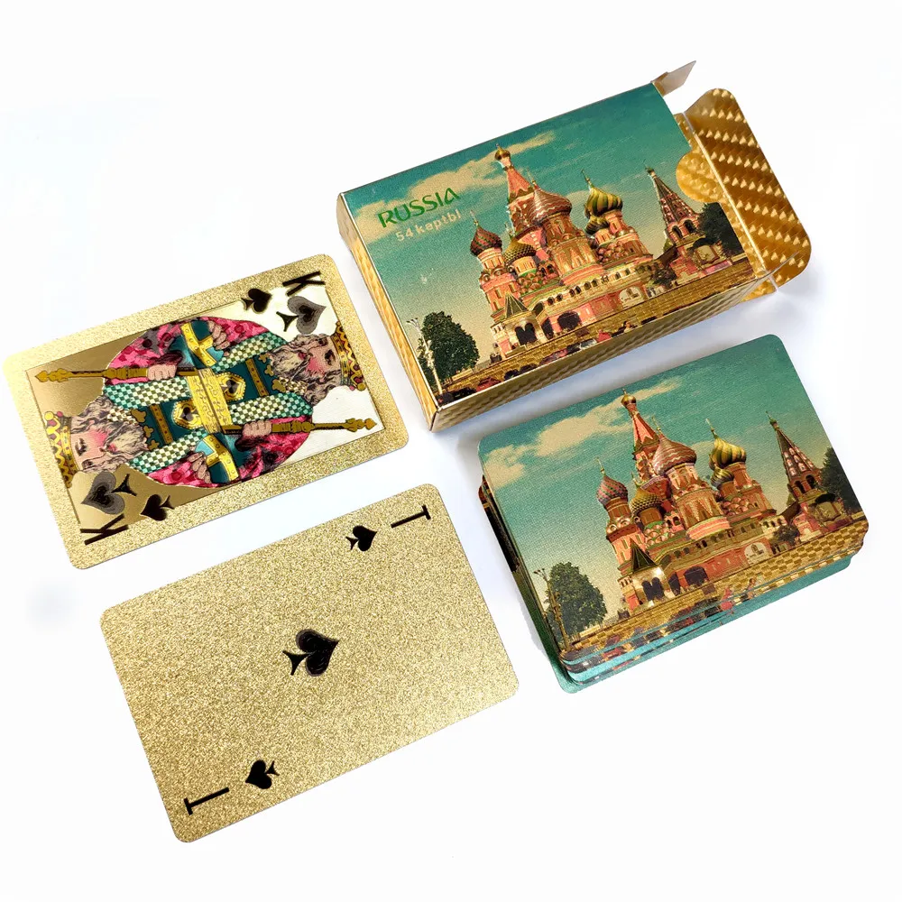 54 قطعة بطاقات/سطح السفينة الذهب والفضة الروسية 24K الذهبي الفوكور احباط أوراق اللعب البلاستيكية البلاستيكية مقاوم للماء لعبة البوكر القياسية كاردات играleri