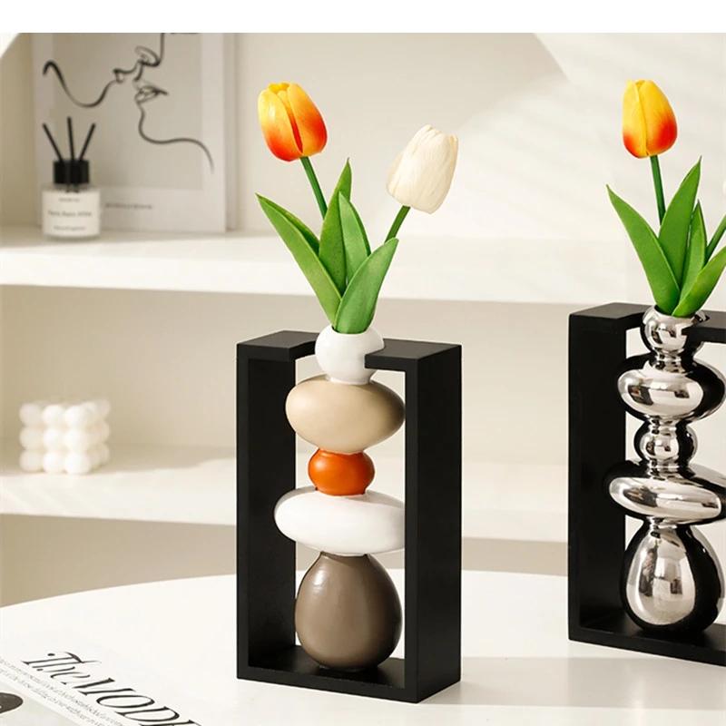 Stone Ceramic Vase Dining Table Dry Flower Living Room Decoration Arrangement Art Home Decor Accessories