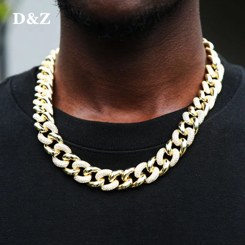 

D&Z New 16mm Mami Cuban Link Chain Bracelet Iced Out CZ Stone Spring Buckle Brass Material Hip Hop Jewelry Gift For Man