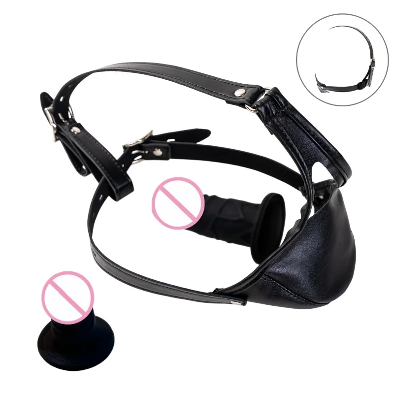Erotic Adjustable Open Nose Harness Mask with Short Extended Silicone Oral Plug for Couple BDSM Silent Play Dildo Sex Toys