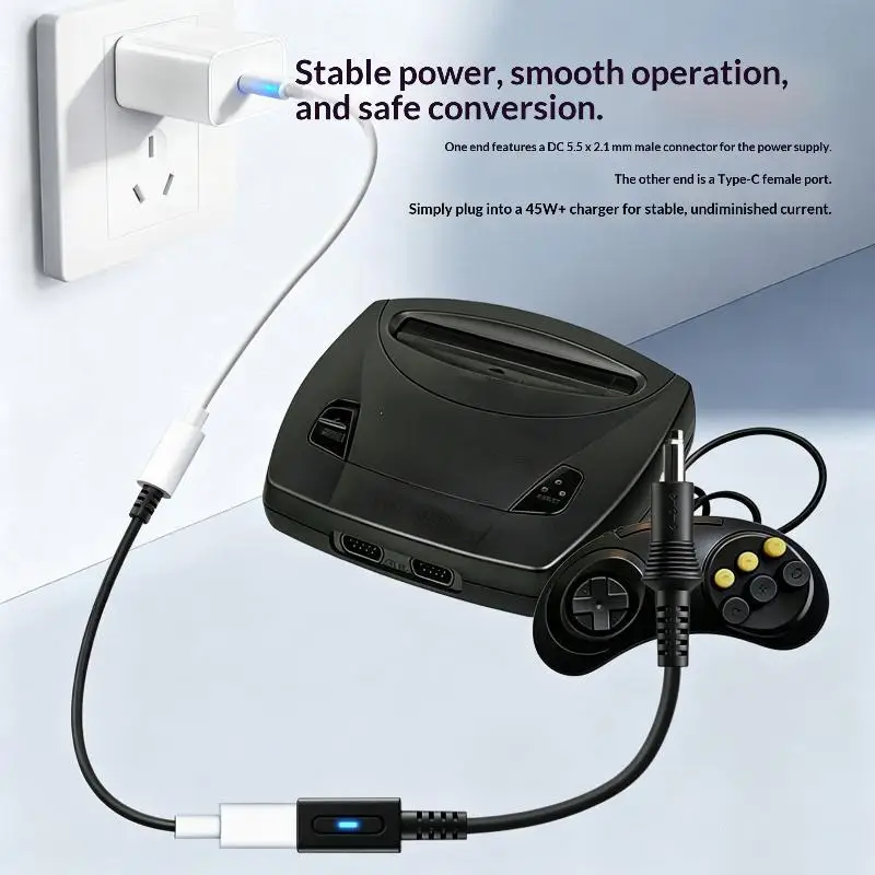 PD 9V USB C to DC 5.5x2.1mm Center Negative Power Cable For Famicom SFC MD1 Genesis1 PCEngine US NES Retro Game Console