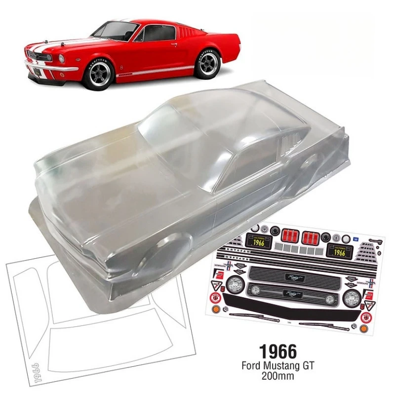 1/10 1966 Ford Mustang GT Body shell 200mm Bodywork w/ Light Decal for RC Chassis 260mm Tamiya tt02 Kyosho Yokomo 3Racing HSP