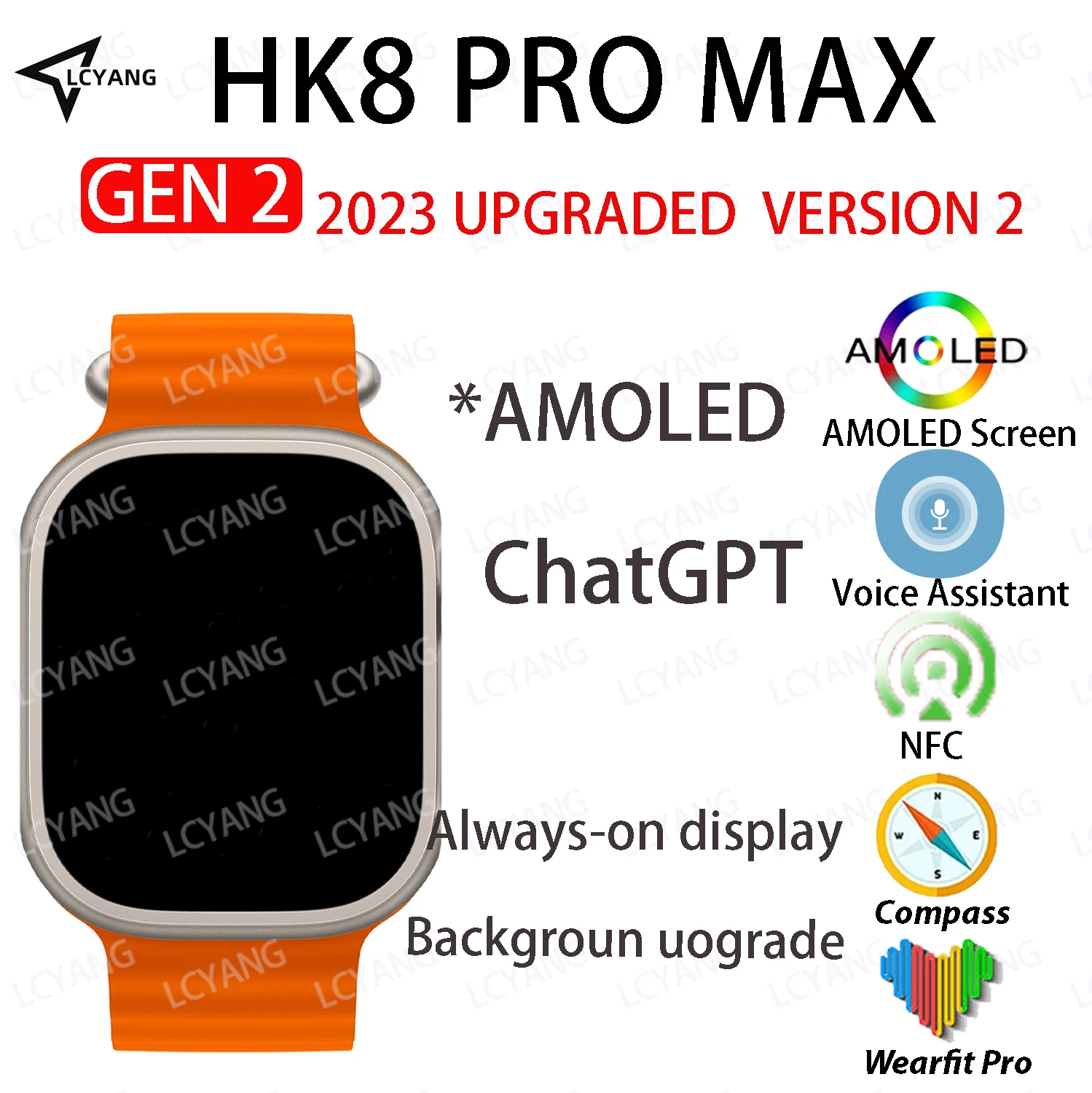 HK8 Pro Max Gen 2 ChatGPT Smart Watch Amoled Strap Lock Wireless Charging Bluetooth Call Men Series 8 NFC Women Smartwatch 2023