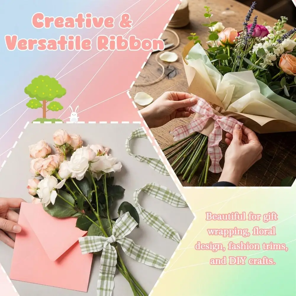 10 Yard Plaid Ribbon Gift Wrapping Bouquets 4CM Width Korean Ribbons Easy Cut Reusable Gingham Ribbons Flower Bouquet Wrapping