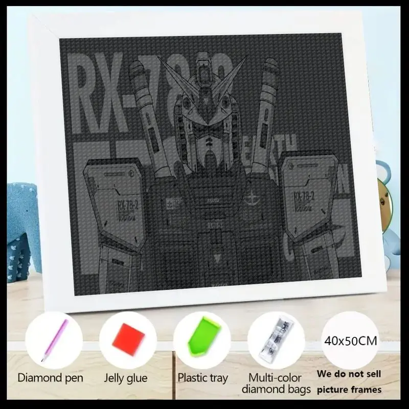 ชุดภาพเพชร 5D แบบเต็มแผ่น 1 ชิ้น ลายหุ่นยนต์กันดั้ม RX-78-2 สุดคลาสสิก ชุดงานศิลปะเพชรคริสตัลแบบ DIY สไตล์อนิเมะญี่ปุ่น