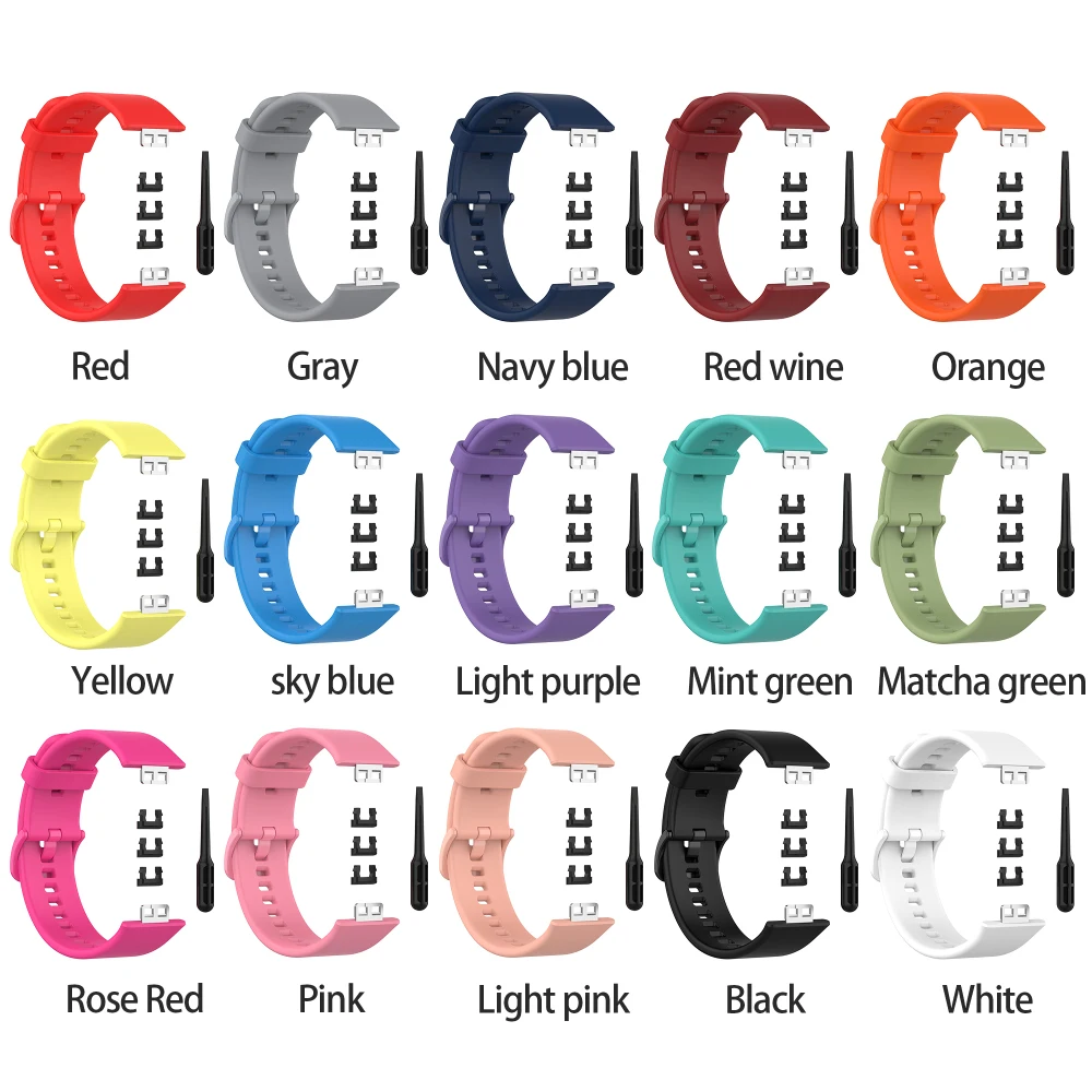 1 Pc Suitable For Huawei Watch Fit Color Buckle Silicone Strap Stainless Steel Head Grain 15 Optional Colors Smart Accessories