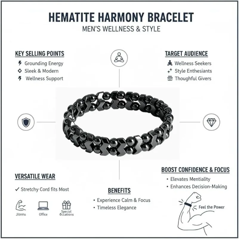 Hematite Bracelet for Men: Unleash Your Inner Strength and Regain Your Edge Stylish Trendy Men's Natural Hematite Bracelets Gift