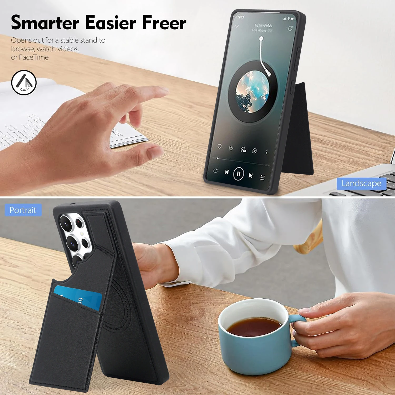 Vollständige Abdeckung aus PU-Leder mit Kartensteckplatz und Ständer, kompatibel mit Galaxy S25ultra S24 Ultra, kabelloses Laden