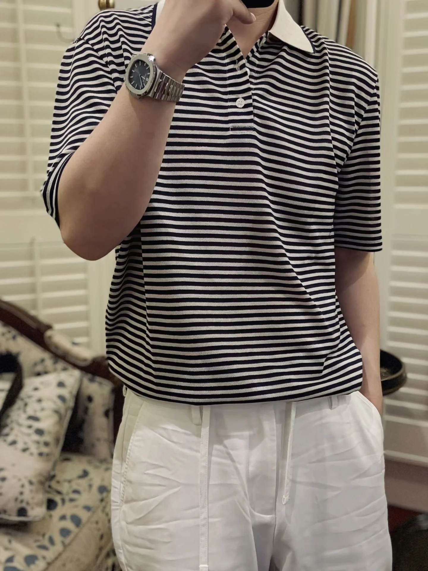 

Мужская рубашка в итальянском стиле, приталенная, с коротким рукавом, из льна, в полоску, с отложным воротником, дышащая, летняя, новинка