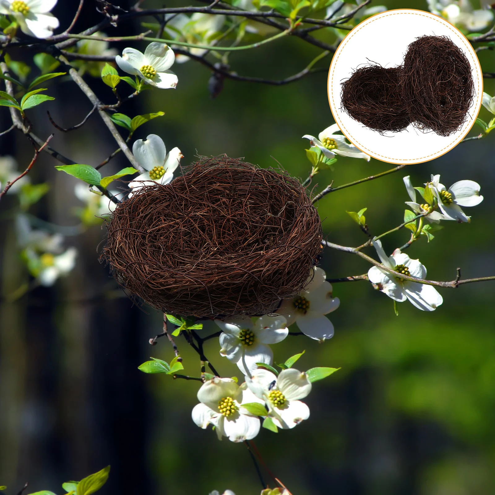 

2Pcs Artificial Rattan Woven Bird Nest Ornament Decorative Bird Nest for Garden Lawn Balcony Home Decor Home Decoration