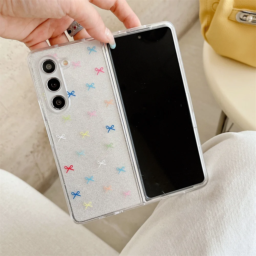 الملونة Bowknot بلينغ مسحوق قضية الهاتف لسامسونج غالاكسي Z أضعاف 7 6 5 4 3 Z الوجه 7 6 5 4 3 الايبوكسي 2 في 1 كومبو الغلاف الصلب