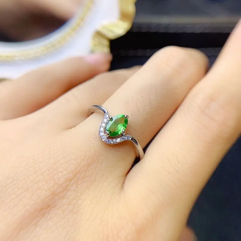 

Oval 5x4mm Natural Tsavorite Ring 925 Sterling Silver Tsavorite Engagement Ring With Certificate Dainty Silver Rings