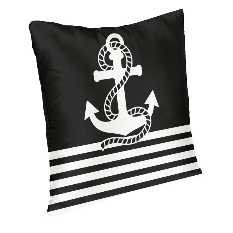Black White Nautical Stripes And Anchor Cushion Cover 45x45cm Decoration 3D Printing Sailing Sailor Throw Pillow Car Double Side