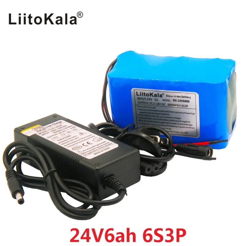 LiitoKala 24V 6Ah 6S3P Battery Pack 25.2V 18650 Battery 6000mAh Rechargeable Battery For GPS Navigator/Golf Car/Electric Bike