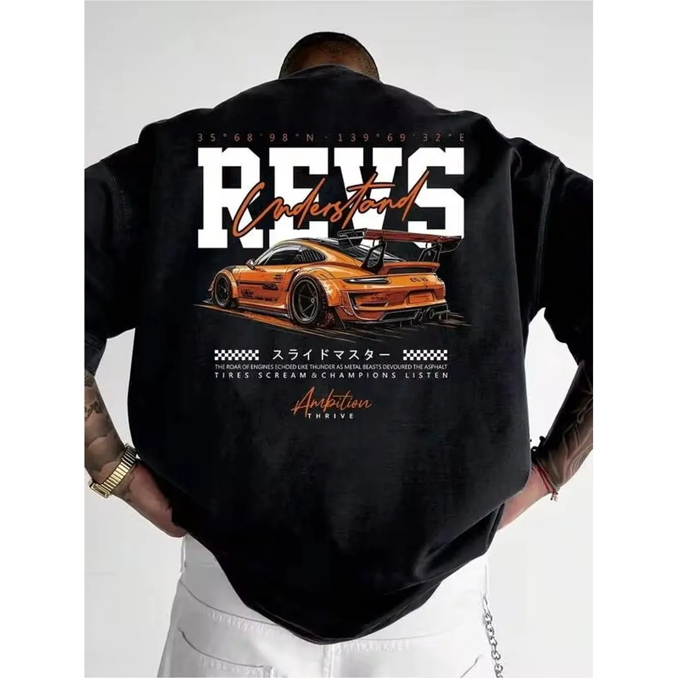 REVS Racing Culture Series Back Print Men Street Loose Short-Sleeved T-Shirt