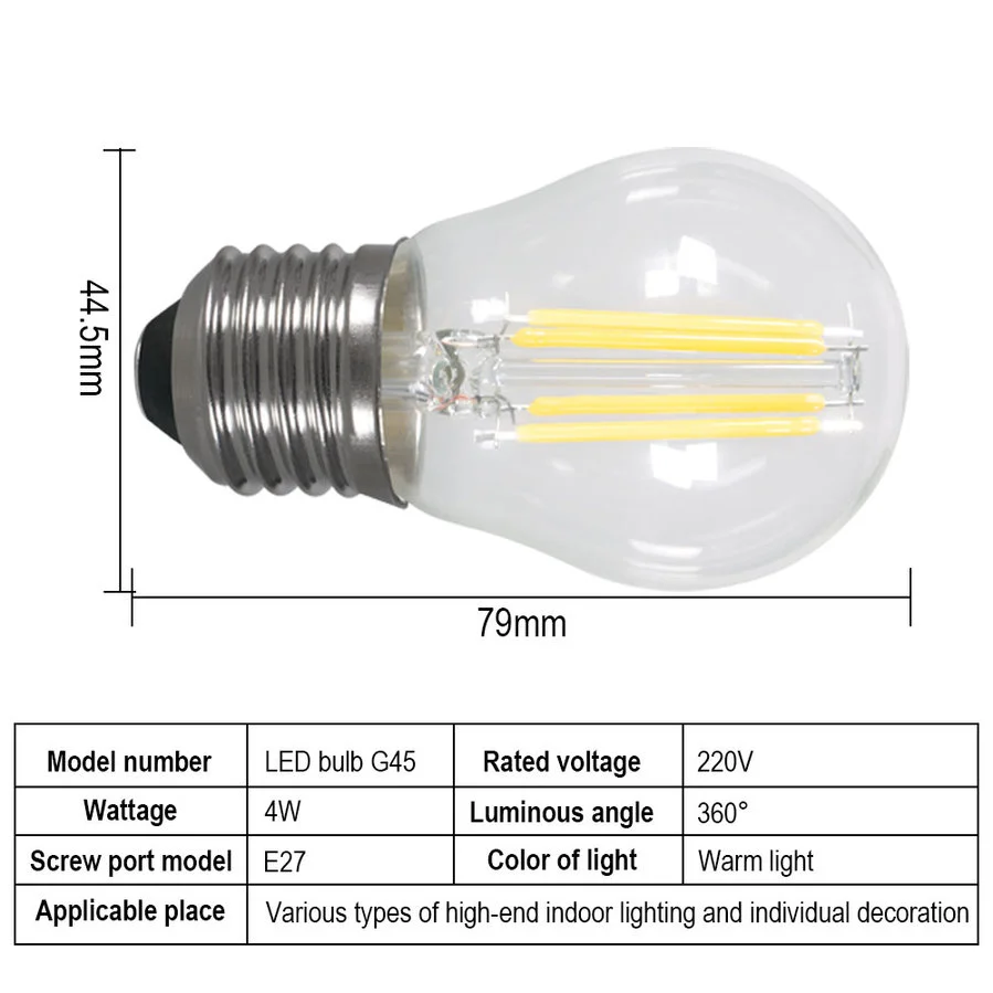 2 واط 4 واط 6 واط 8 واط E27 E14 واضح LED مصباح 220 فولت G45 LED لمبة الدافئة/الباردة الأبيض خيوط اديسون ألكرة الأرضية ضوء توفير الطاقة لمبة