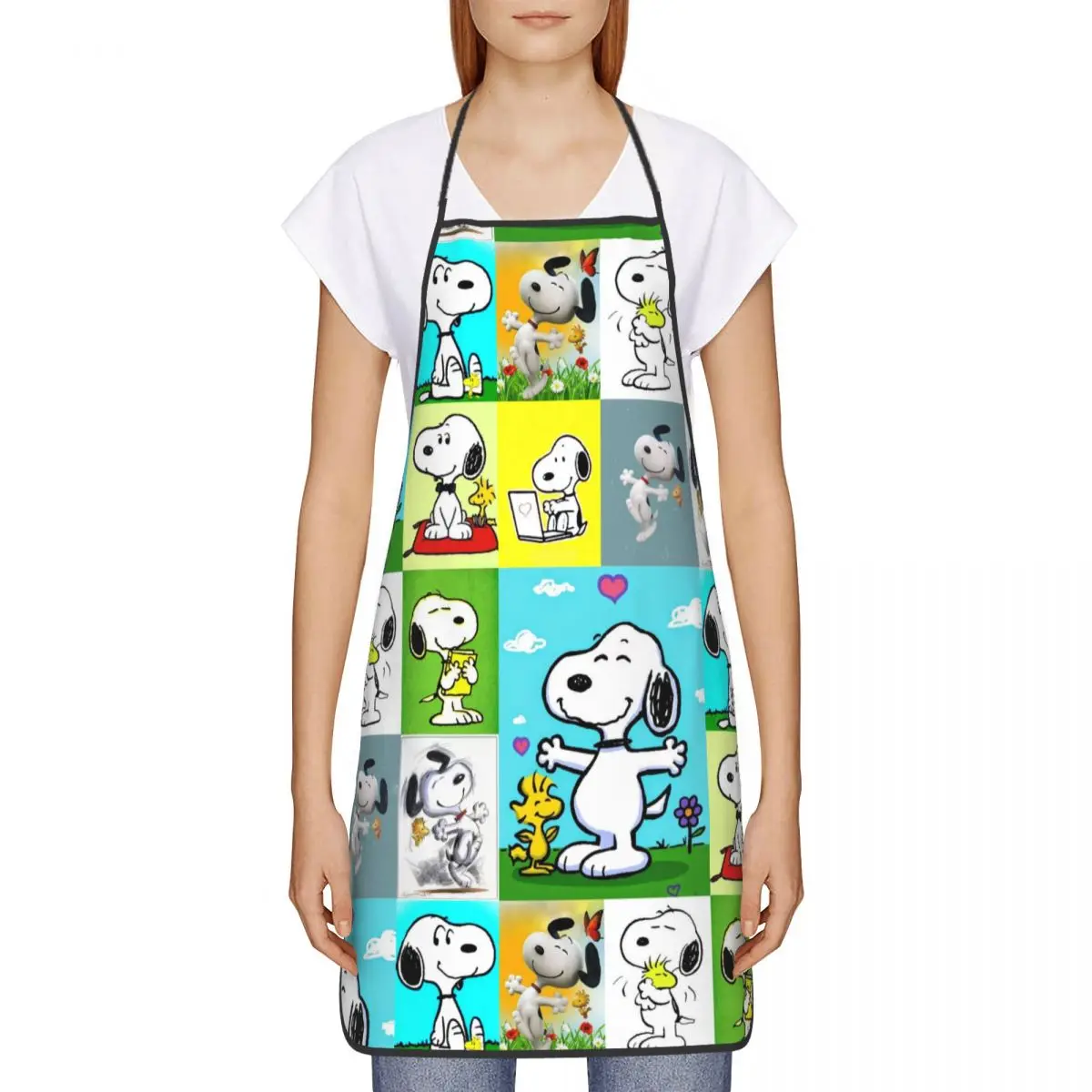 Custom Cartoon Snoopy Apron Women Men Unisex Bib Kitchen Cooking Tablier Cuisine Chef Painting