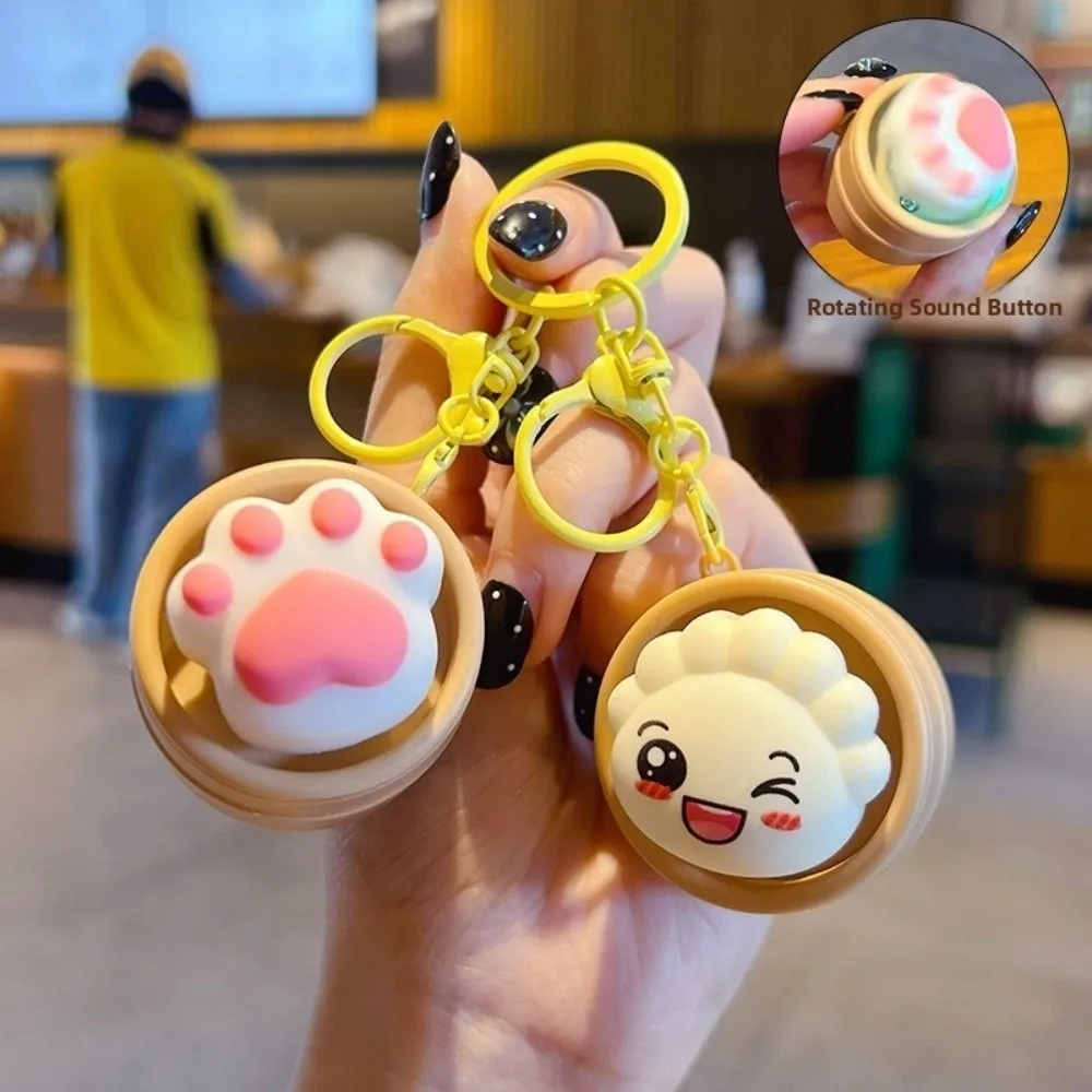 Light-up Press Keyboard Keychain Mini Cartoon Button Clicker Keyring Rotational Sound Generation Relaxed Funny Fidget Daily Use