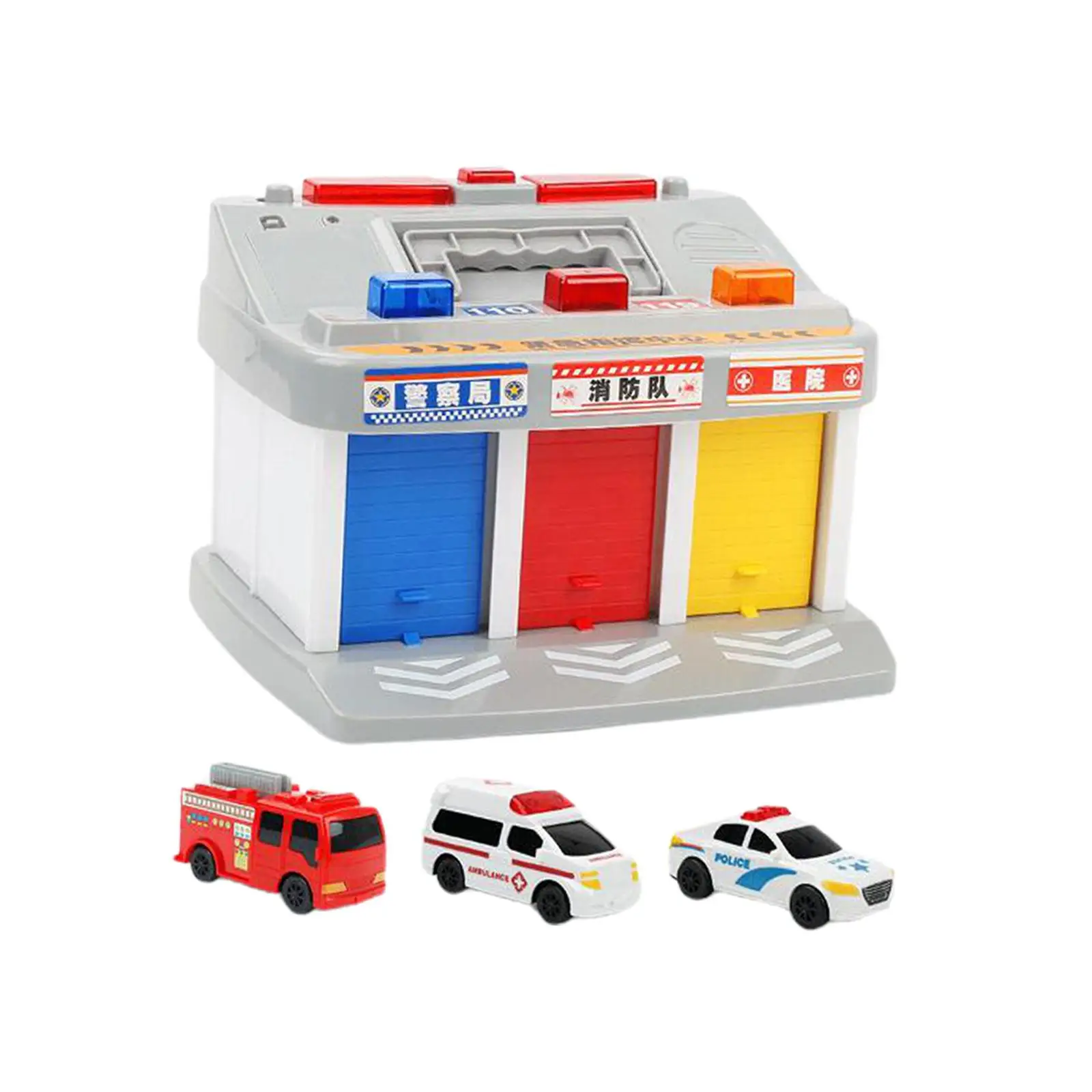 Emergency Vehicle Station with 3 Mini Cars Toy Vehicle for Ages 3 and up