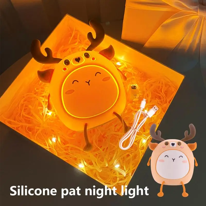 

Silicone Pat Light 4 Color Changing Soft Elk Night Light Soothing Decor LED Silicone Touch Nightlight For Bedroom College Dorm