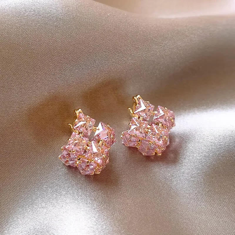 Luxuriöse Funkelnde Rosa Zirkon Metall Hohlblumen-Korb-Design Ohrringe für Damen 2026 Schmuck Party High-End Accessoires – Detail 5