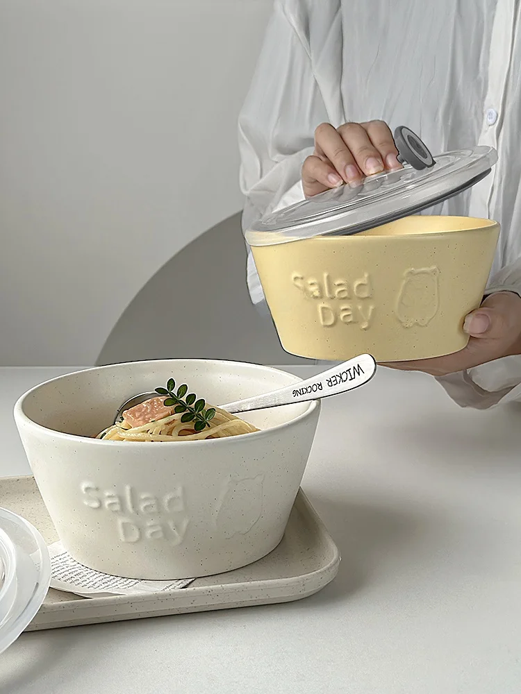 

Cute Bear Emed Cerc Bowl Rice Noodles Soup Bowls Dert Yogurt Breakfast Home Use round ape Ins Sle Daily Use