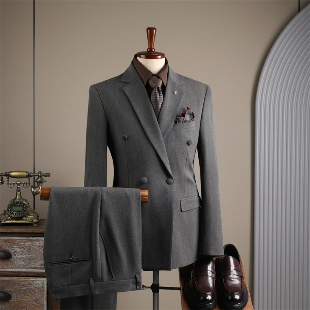 Handsome Autumn Winter Men's Suit Jacket Pants 2-pieces Dancing Set Groom Wear Charming Vocation Tuxedo Double Breasted On Sale