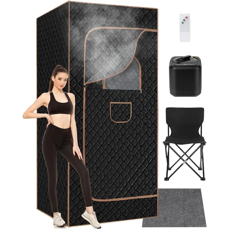 Portable Steam Sauna for Home: Sauna Box with 3L 1000W Steamer, 9Levels, Remote Control, Folding Chair, 36