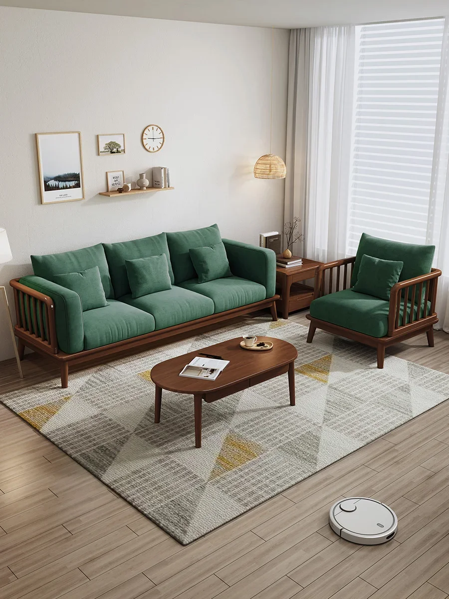 YZ  Nordic Solid Wood Cloth Craft Sofa Living Room Three-Seat Combination