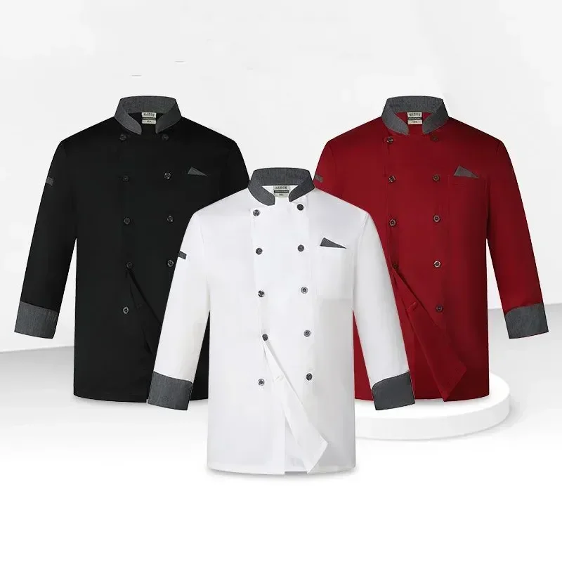 Uniform Cook Work Clothes Sleeve Jacket Waiter Coat Black Long T-shirt Women Restaurant Baker Hotel Logo Chef