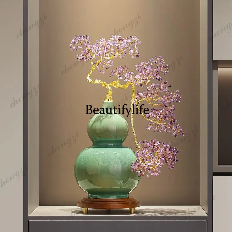 A73 natural citrine fortune tree gourd ornament living room entrance decoration store opening housewarming gift