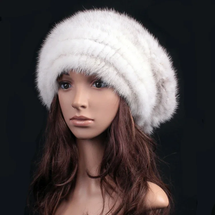 

Ladies Mink Fur Hats Autumn Winter Marten Large Skiing Winter Outer Warm Fur Hats Solid Snow Fluffy Hat for Women Accessories