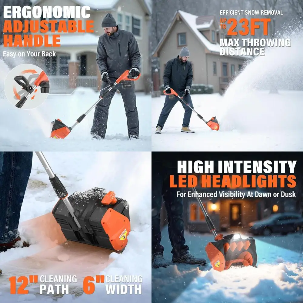 

20V 12-Inch Cordless Electric Snow Shovel with LED Light, Directional Plate, and Adjustable Handle - Includes 4.0Ah Battery, Cha