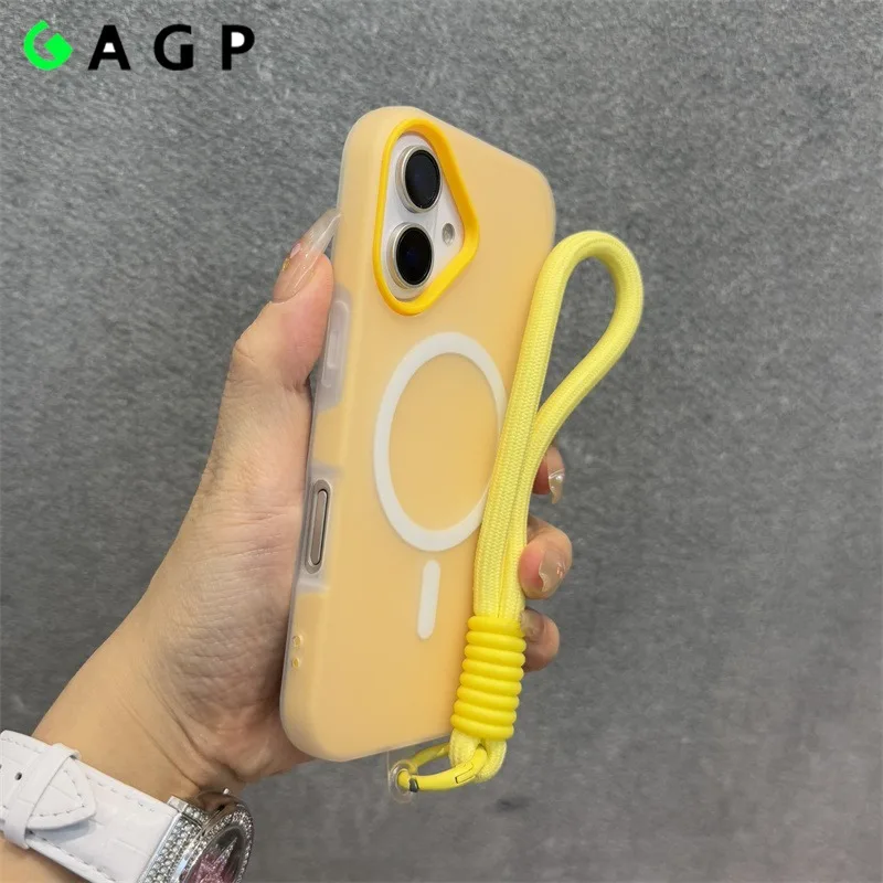17 ProMax para Magsafe Jelly Candy Color contraste cordón funda para iPhone 17 Air 16 15 14 13 Pro Max Plus 11 12 funda con correa para muñeca
