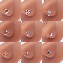 1Pcs 20G Stainless Steel L Shaped Nose Studs Ring for Women Fashion Cross Flower CZ Screw Nose Piercing Jewelry