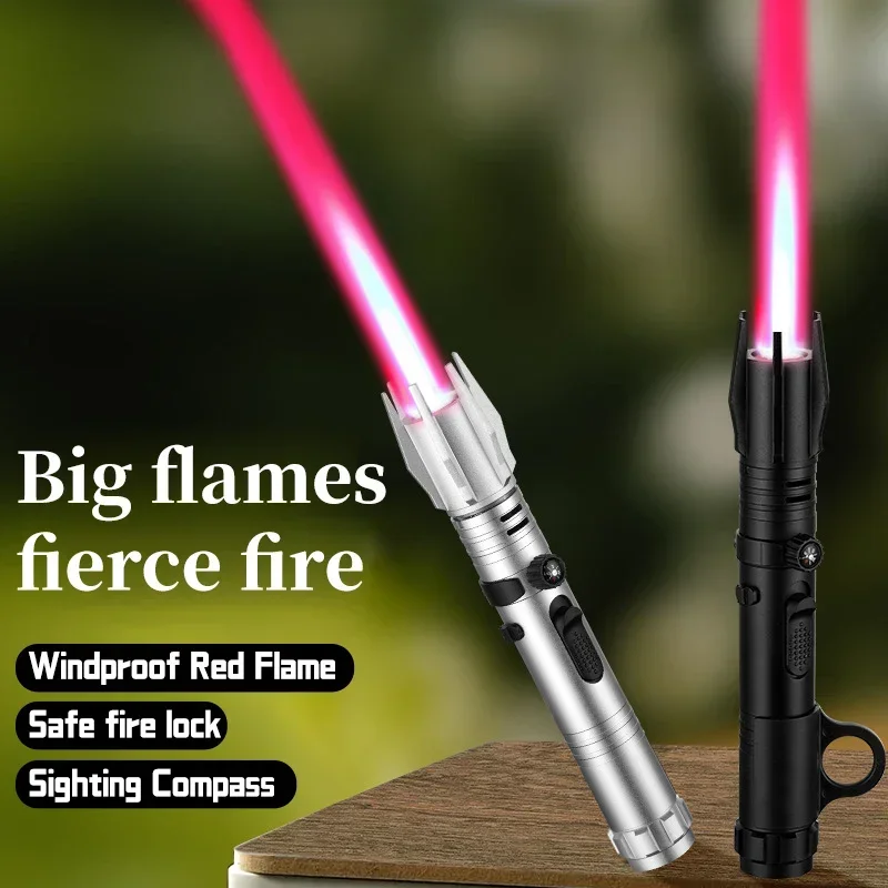 

Metal Lightsaber Style Gas Lighter Powerful Red Flame Turbine Jet Torch Outdoor Compass Windproof Lighter BBQ Welding Cigar Tool