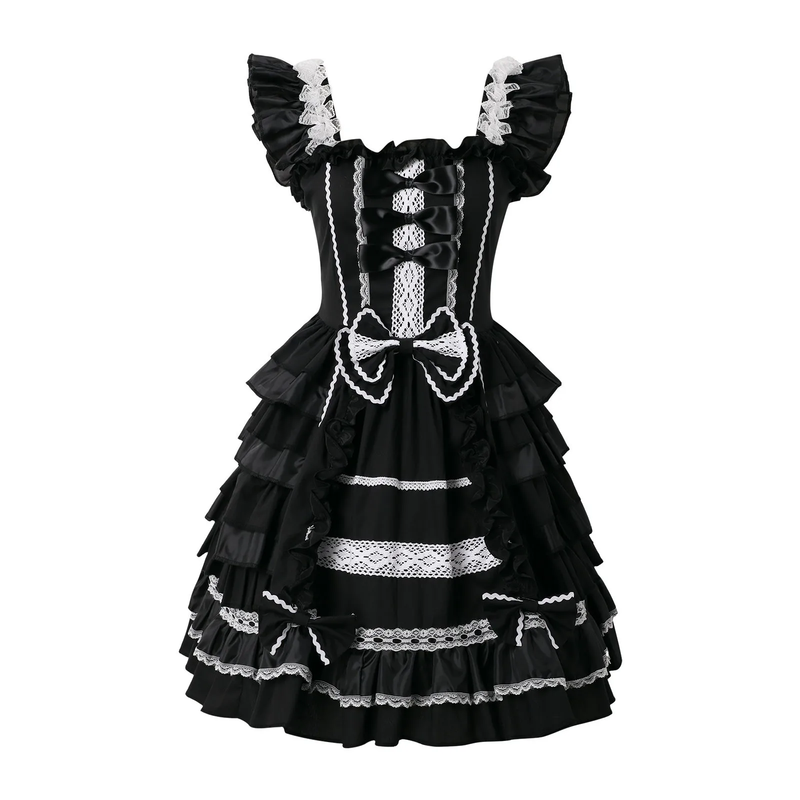 Sweet Lolita Dress Princess Lace Court Cosplay Costumes Fashion Women Vintage Dresses Gothic Bow Lace Flounce Patchwork Dresses