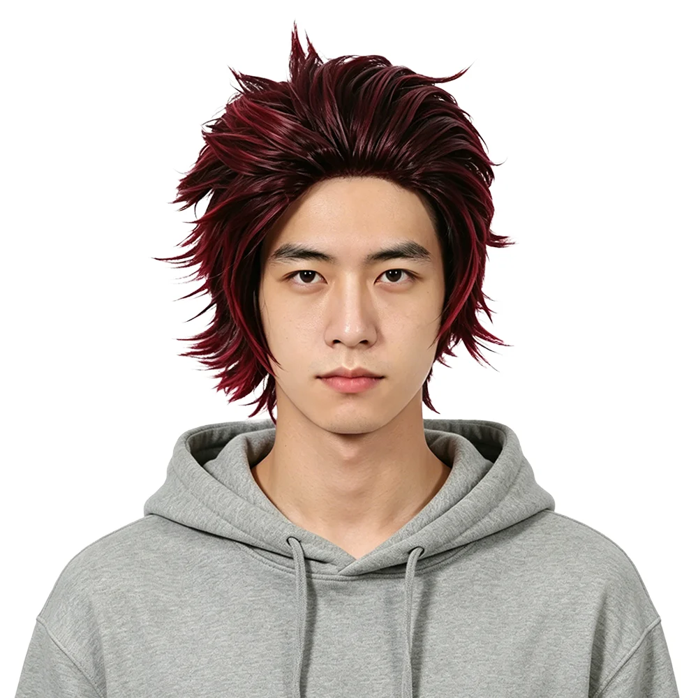 Unisex Short Layered Spiky Wig Ombre Burgundy 12 Inch Synthetic Wig Heat Resistant Synthetic Easy to Wear Universal Cosplay Wig
