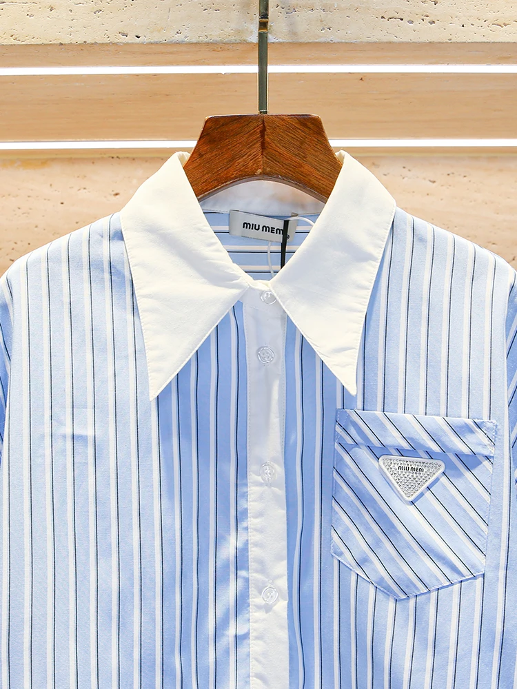 

Ele Long Sve Lace Collar Striped irt Women's Top Commute Sle Polyester Fiber Straight Cut Simple Design