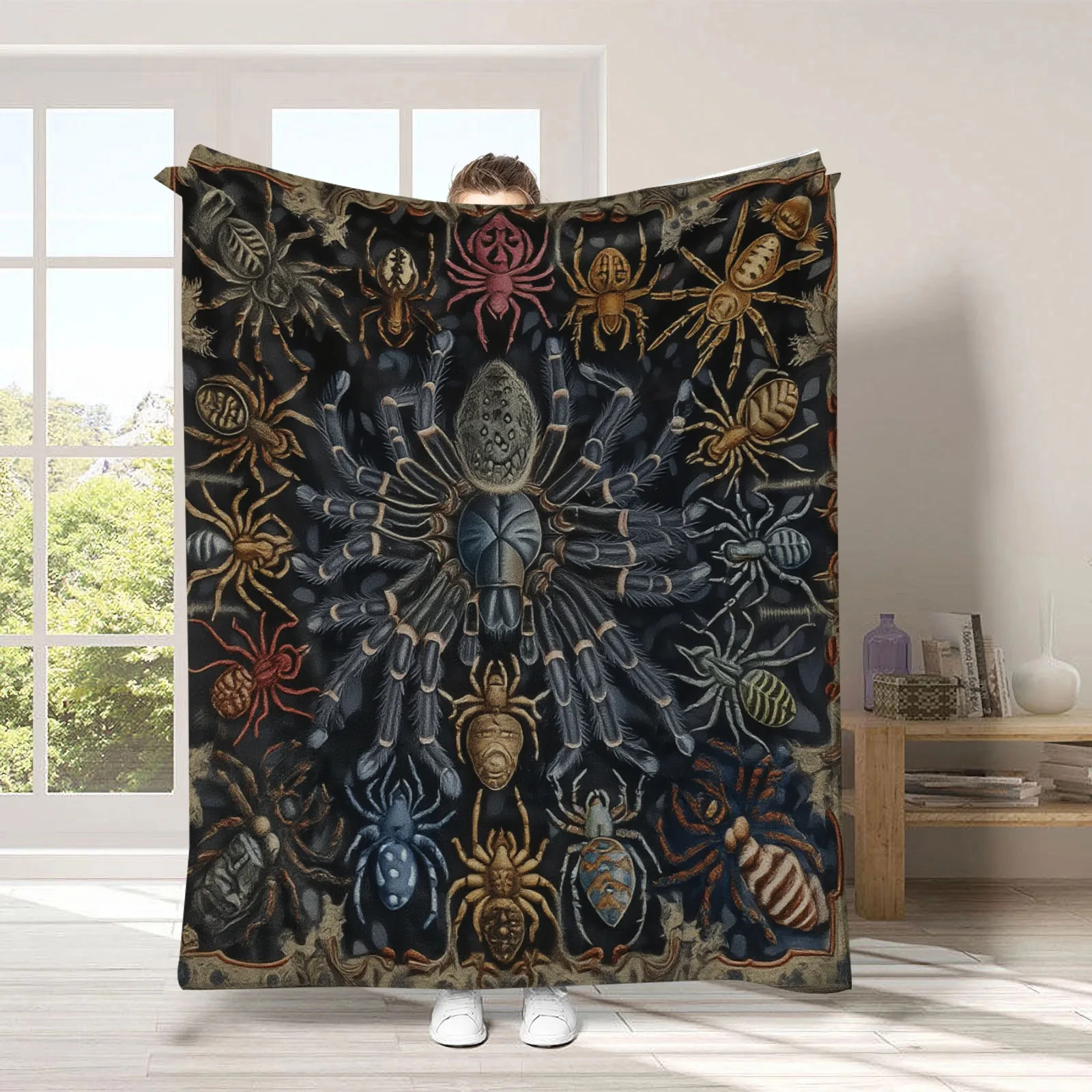 Gruselige schwarze Halloween-Flanelldecke mit Geistern, weiche Universaldecke, multifunktionale Dekorationsdecke, Weihnachtsgeschenk – Detail 8