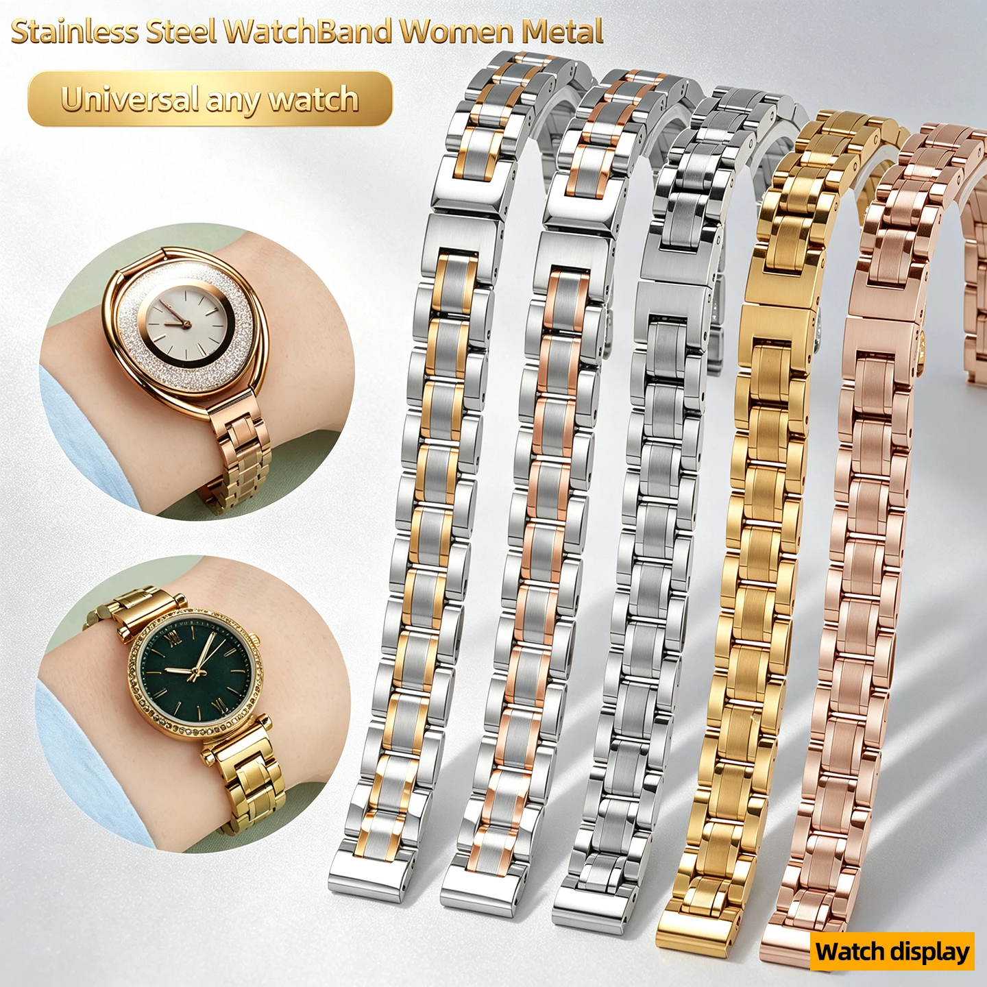 10/12/14/15/16/17/18/20mm Universal Stainless Steel Watch Band Women Metal Replacement Bracelet Strap For Multiple Watch Brands