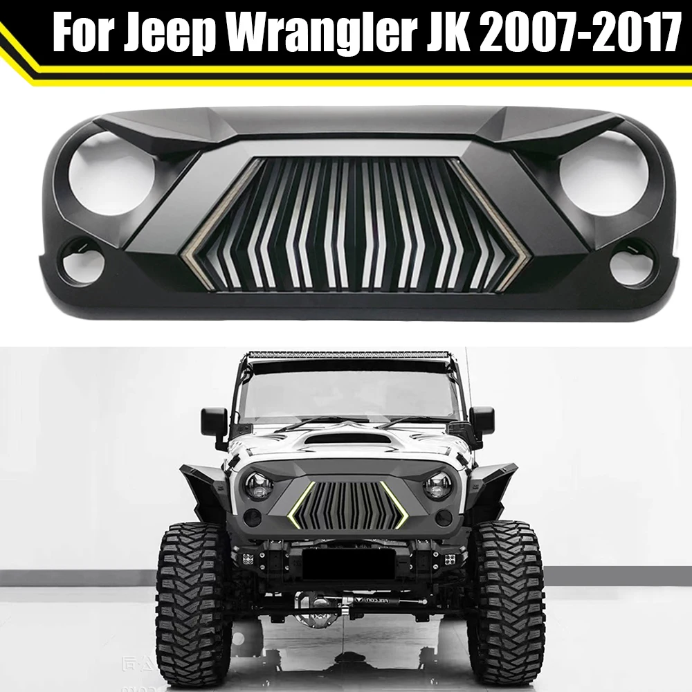 

Upgrade Warcraft Style Front Bumper Grille Mesh Cover For Jeep Wrangler JK 2007-2017 Upper Grid Racing Grills With DRL Light