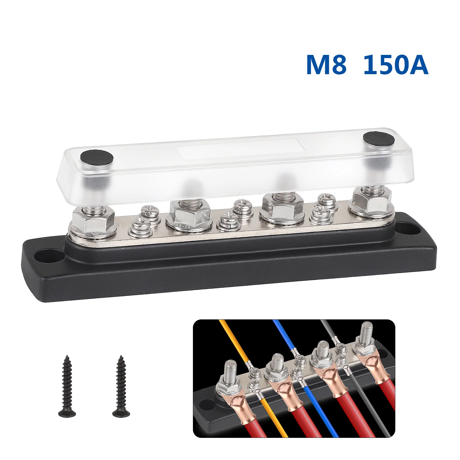 

For Marine Automotive RV Boat Truck Heavy Duty Module Design Busbar Terminal Studs 150A 4*M8 Bus Bar Power Distribution Block