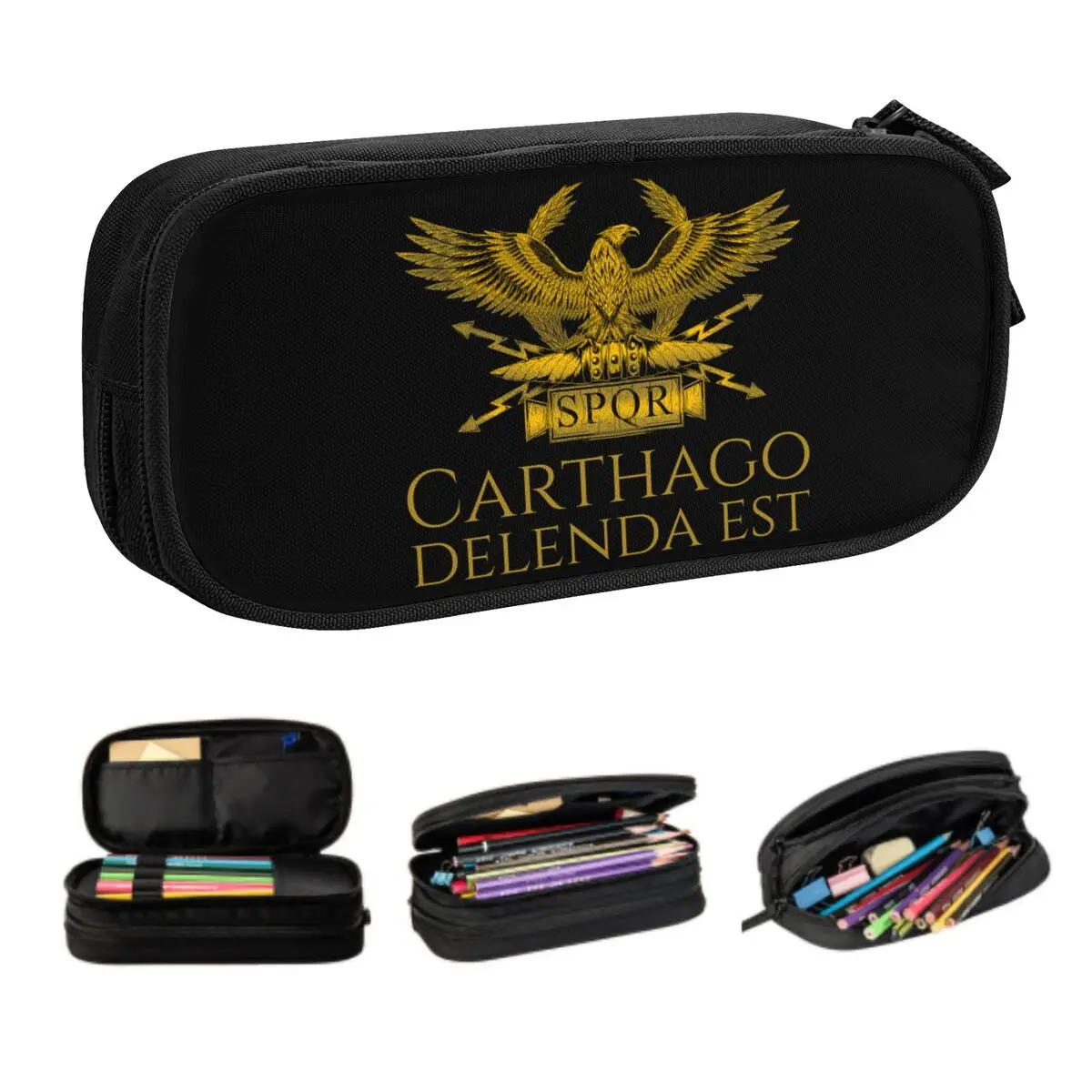 Custom Roman History Carthago Delenda Est Latin Quote Pencil Cases for Imperial Golden Eagle Pencil Box School Accessories