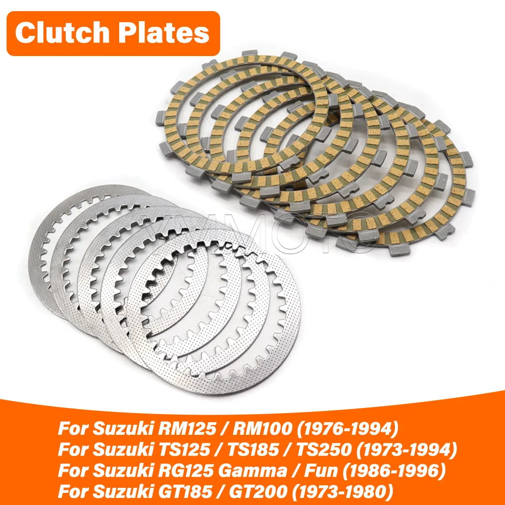 Clutch Friction Steel Plates Kit For Suzuki RM125 RM100 TS125 TS185 RG125 GT185 1973-1996 Motocycle Accessories RM 100 125