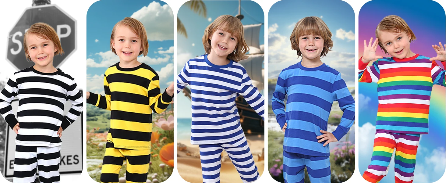 Schwarz-weiß gestreiftes Pyjama-Set für Kleinkinder, Jungen und Mädchen, Halloween, Räuber, Gefangener, Dieb, Pyjama für Kinder, Kleinkinder-Partykleidung – Detail 2