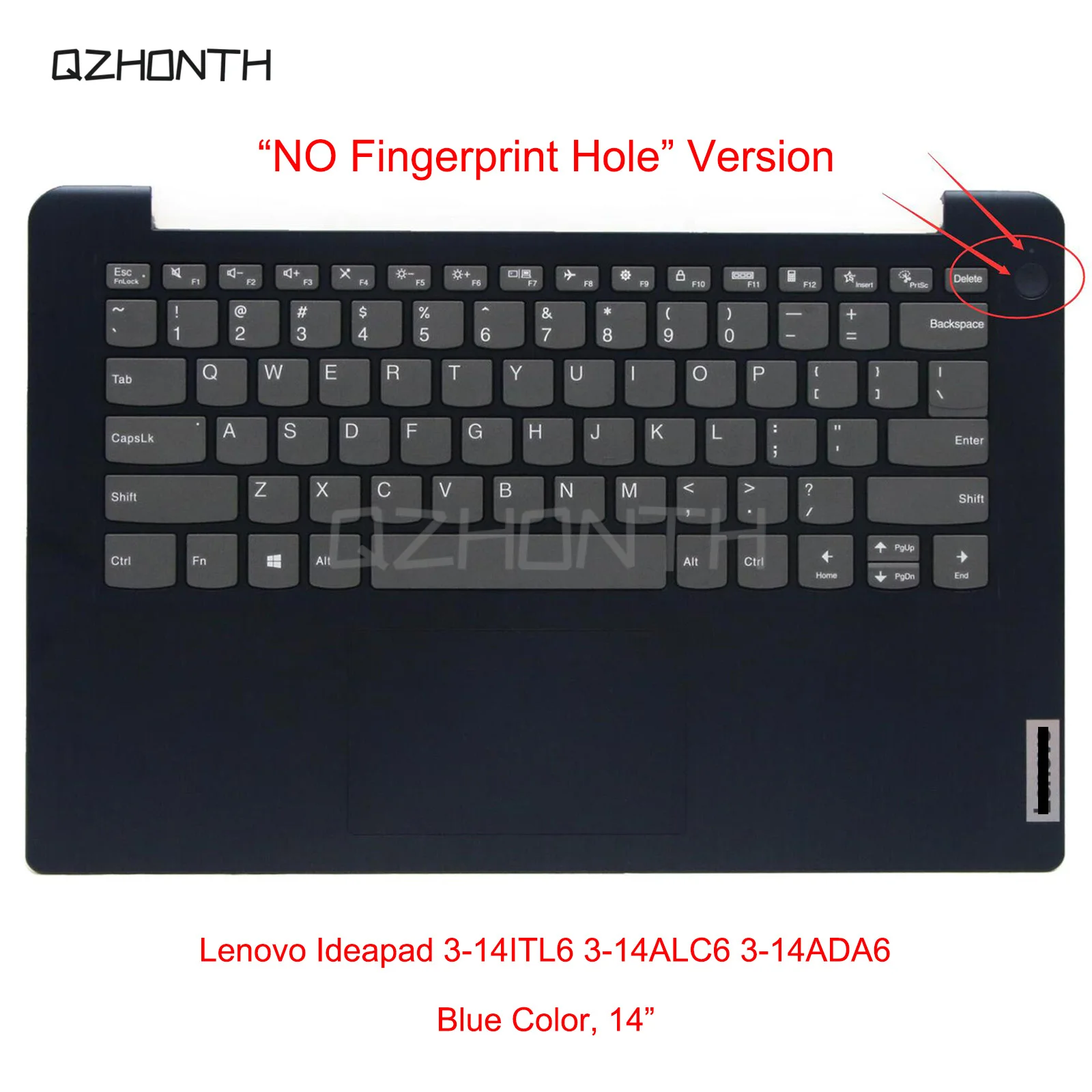 

New For Lenovo IdeaPad 3-14ITL6 3-14ADA6 3-14ALC6 Palmrest w/ Keyboard Non-Backlit (No Fingerprint Hole) Blue 5CB1B97710 14"