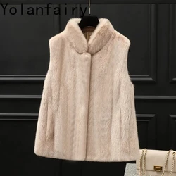 Casaco De Pele Real Mulheres Mink Fur Vest Mulheres Jaqueta Sem Mangas Casacos de Pele de Vison Curto e Jaquetas Stand Colete Colete veste femme