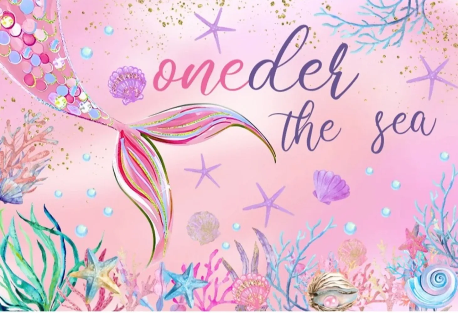 Underwater Mermaid Shell Princess Theme Banner Photography Background Cloth, Girl Birthday Party Decoration Photography Backdrop