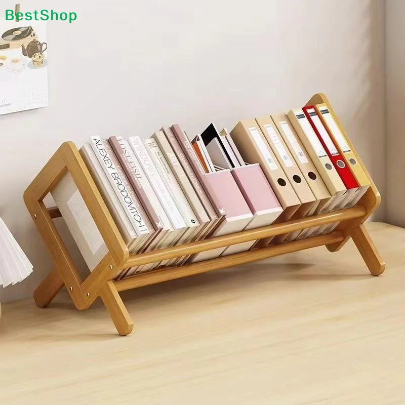 〔R〕Support de bureau en bambou en forme de X - Organisateur de bureau minimaliste en bois pour livres, dossiers et fournitures de bureau